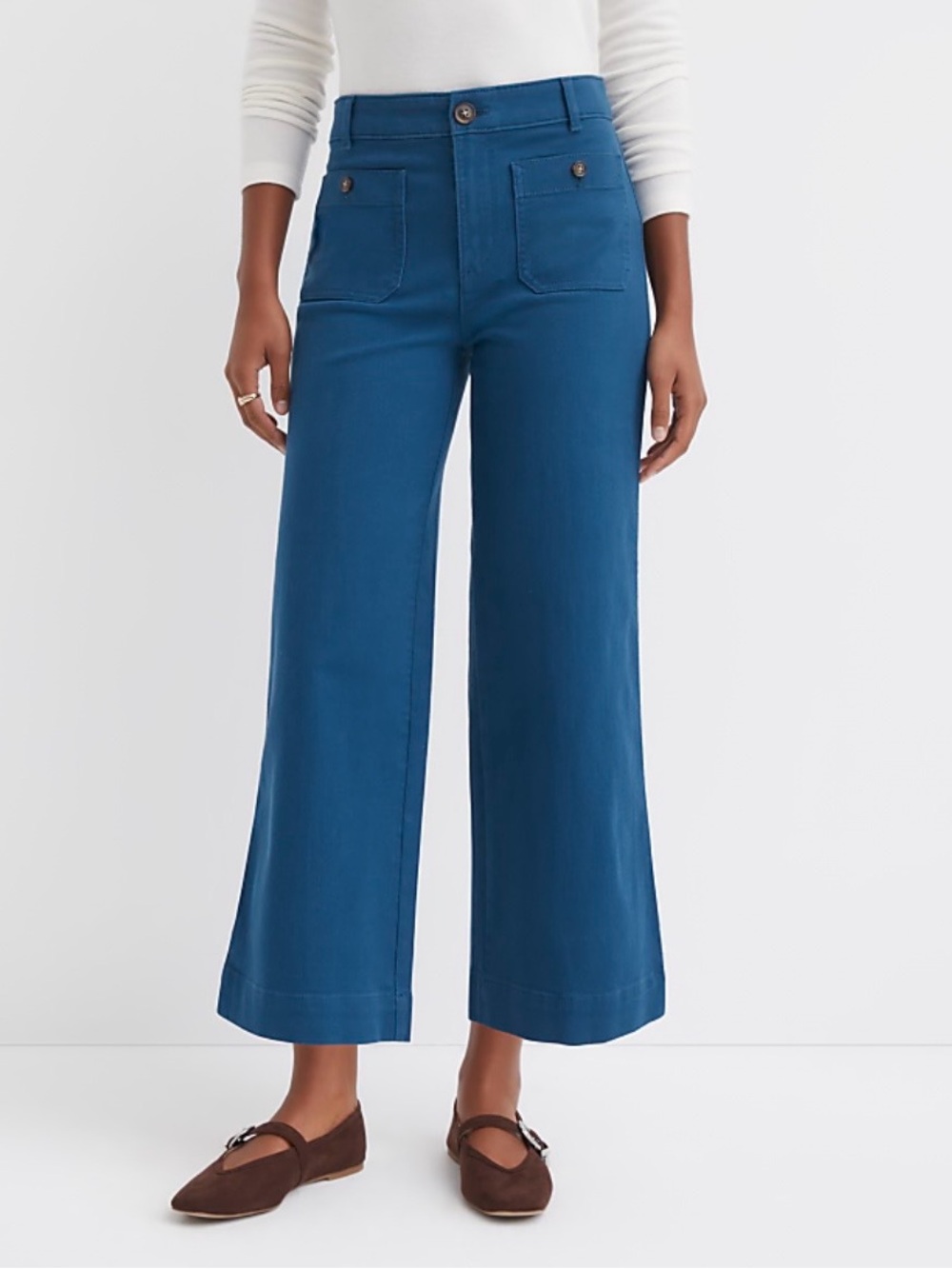 NWT LOFT The Palmer Wide Leg High Rise Twill Cropped Pants In Riviera Blue Sz 8